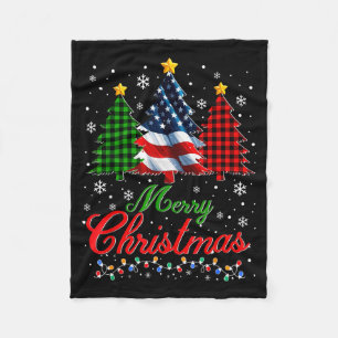 Merry Christmas Tree Plaid Us Flag Snowflake Xmas Fleece Blanket