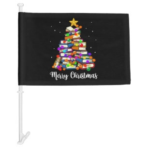 Merry Christmas Tree Reading Books Lover Librarian Car Flag