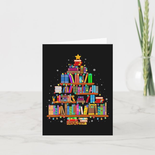 Merry Christmas Tree Reading Books Lover Librarian Card (Front)