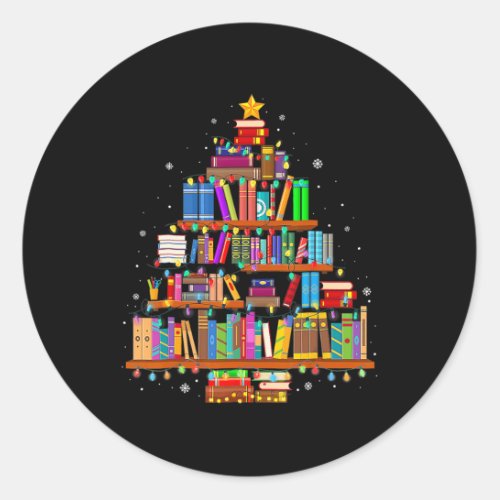 Merry Christmas Tree Reading Books Lover Librarian Classic Round Sticker