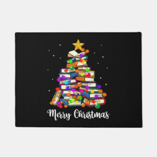 Merry Christmas Tree Reading Books Lover Librarian Doormat