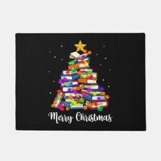 Merry Christmas Tree Reading Books Lover Librarian Doormat