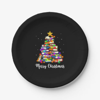 Merry Christmas Tree Reading Books Lover Librarian Paper Plates