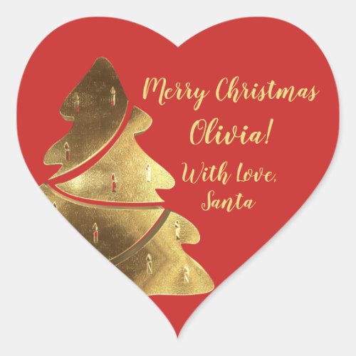 Merry Christmas Tree Red and Gold Elegant Heart Sticker