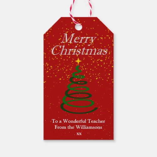 Merry Christmas Tree Red Gift Tags