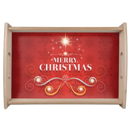 Merry Christmas tree red gold elegant Xmas Serving Tray