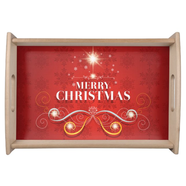 Merry Christmas tree red gold elegant Xmas Serving Tray (Front)