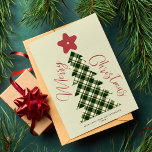Merry Christmas tree red green plaid non-photo Holiday Card<br><div class="desc">Retro style red and green plaid tartan tree and star shapes handwritten Merry Christmas script nonphoto simple holiday card. Easy to personalize with your family name and year.</div>