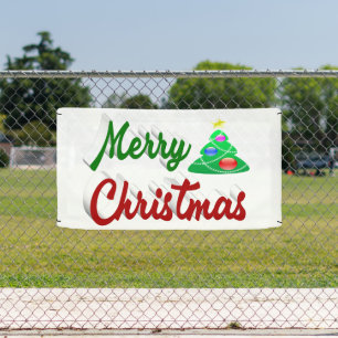 Merry Christmas Tree red green script Banner