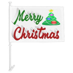 Merry Christmas Tree red green script Car Flag