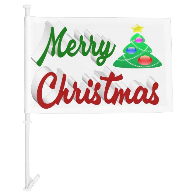 Merry Christmas Tree red green script Car Flag (Front)