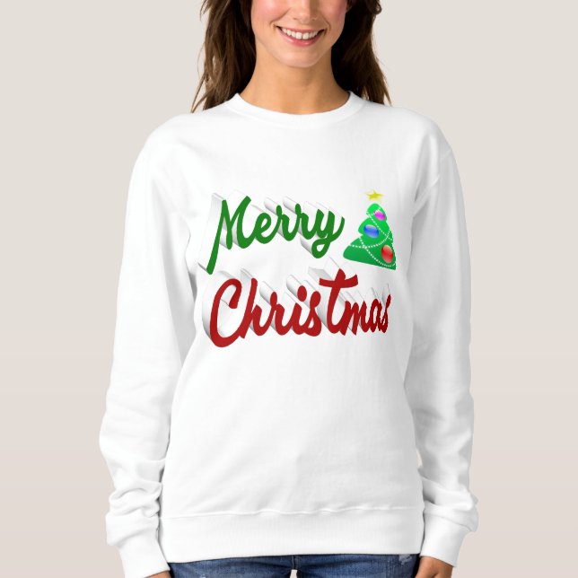 Merry Christmas Tree red green script Sweatshirt (Front)