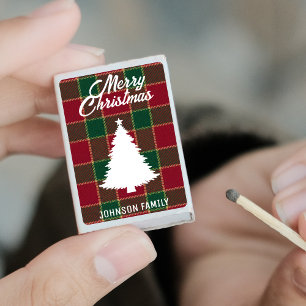 Merry Christmas Tree Red & Green Tartan To From Matchboxes