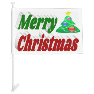 Merry Christmas Tree red green typography Car Flag