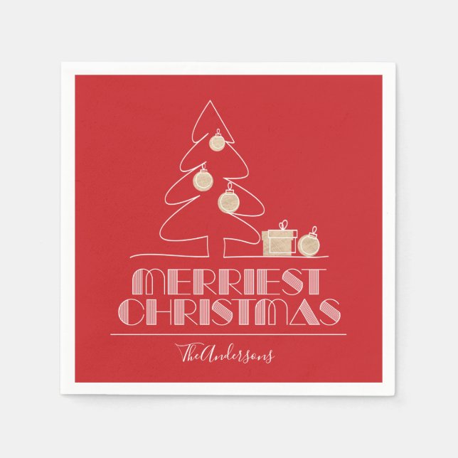 Merry Christmas Tree Red Holiday Napkins (Front)