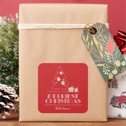 Merry Christmas Tree Red Holiday Square Sticker