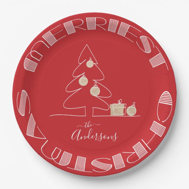 Merry Christmas Tree Red Paper Plates (Front)