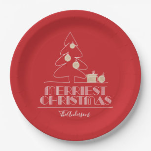 Merry Christmas Tree Red Paper Plates