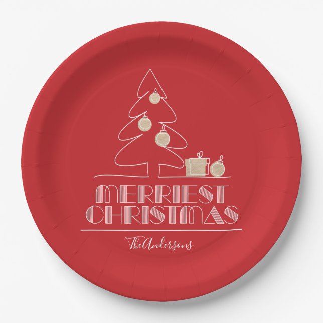 Merry Christmas Tree Red Paper Plates (Front)