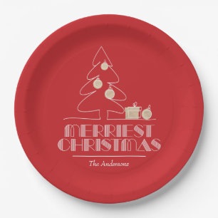 Merry Christmas Tree Red Paper Plates