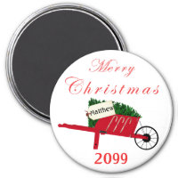 Merry Christmas Tree Red Vintage Wheelbarrow Magnet