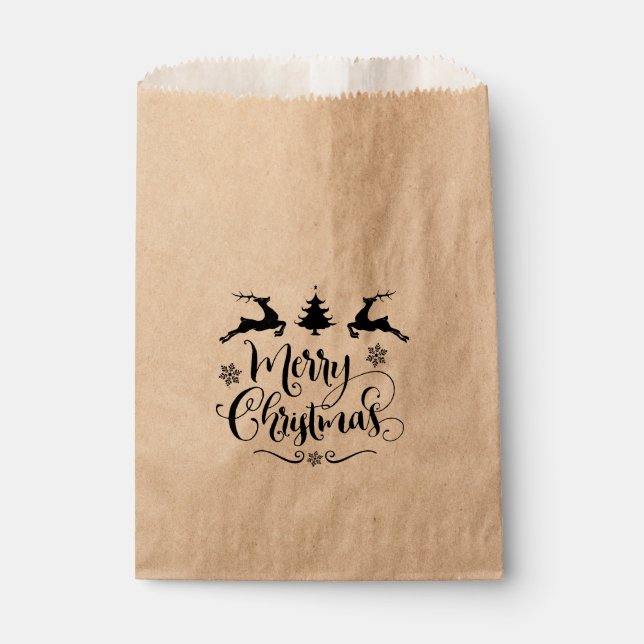 MERRY CHRISTMAS Tree Reindeer Holiday Favor Treat Favor Bag (Front)