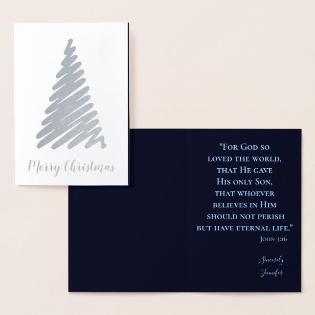 Merry Christmas Tree Religious Foil Card (Display)