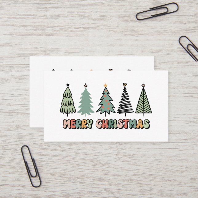 Merry Christmas Tree Retro Christmas Business Card (Front/Back In Situ)