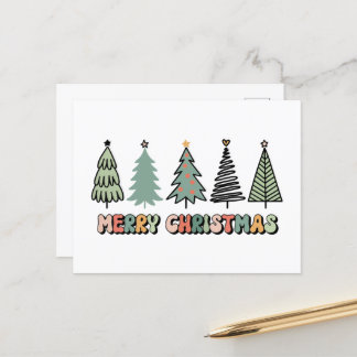 Merry Christmas Tree Retro Christmas Postcard