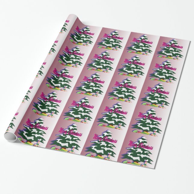 Merry Christmas Tree Retro Festive Season Wrapping Paper (Unrolled)