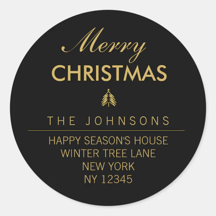 Merry Christmas Tree Return Address Label - Black | Zazzle.com