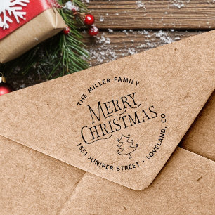 Merry Christmas Tree Return Address Self-inking Stamp