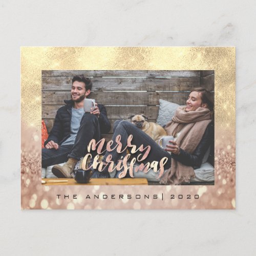 Merry Christmas Tree Rose Gold Wow Photo Glitter Postcard