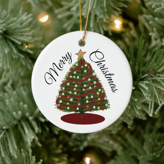 Merry Christmas Tree Round Ornament  (Tree)