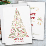 Merry Christmas Tree Rustic Pine and Holly Berry Holiday Card<br><div class="desc">Personalized Christmas Card with a rustic, natural theme in red, green and gold. The design features Christmas foliage including pine needles and pine cones, holly and holly berries, along with traditional Christmas ornaments and stars. The "Merry Christmas" wording forms the base of the Christmas Tree. The back of the card...</div>