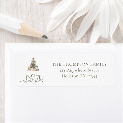 Merry Christmas Tree Sage Script Return Address Label