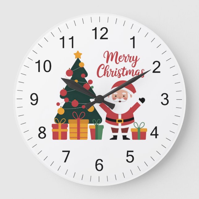 Merry Christmas Tree Santa Claus with Presents  Large Clock (Front)