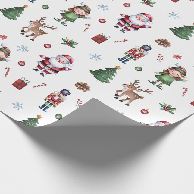 Merry Christmas tree Santa Reindeer Nutcracker    Wrapping Paper (Corner)