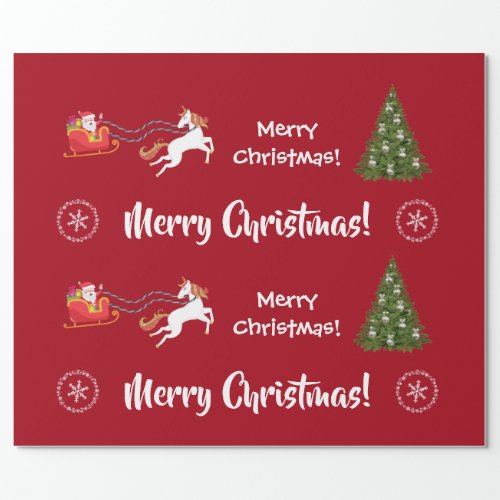 Merry Christmas Tree Santa Sleigh Girly Unicorn Wrapping Paper