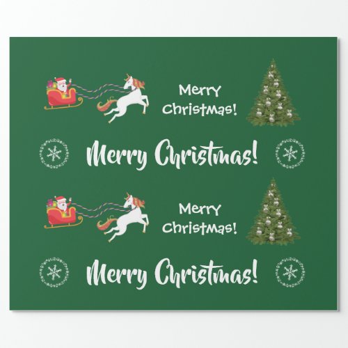 Merry Christmas Tree Santa Sleigh Girly Unicorn Wrapping Paper