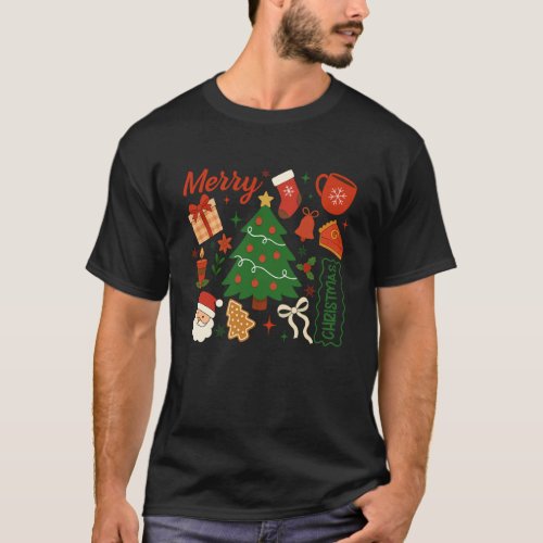 Merry Christmas Tree Santa Stocking Cookie Coquett T-Shirt