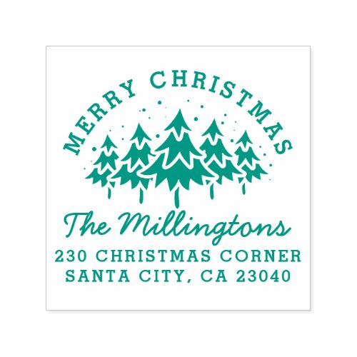 Merry Christmas Tree Script Name  Return Address Self_inking Stamp