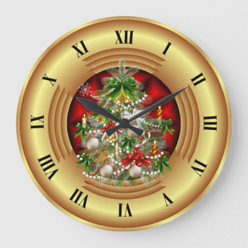 Merry Christmas Tree  Seasons Greetings  Large Clock