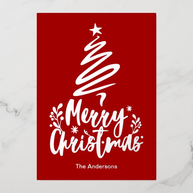 Merry Christmas Tree Silver Foil Christmas Card (Front)
