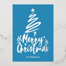 Merry Christmas Tree Silver Foil Christmas Card
