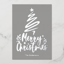 Merry Christmas Tree Silver Foil Christmas Card