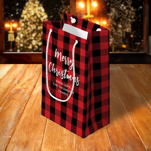 Merry Christmas Tree Simple Buffalo Check Pattern Small Gift Bag