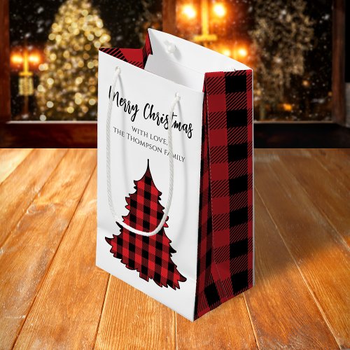 Merry Christmas Tree Simple Buffalo Check Pattern Small Gift Bag