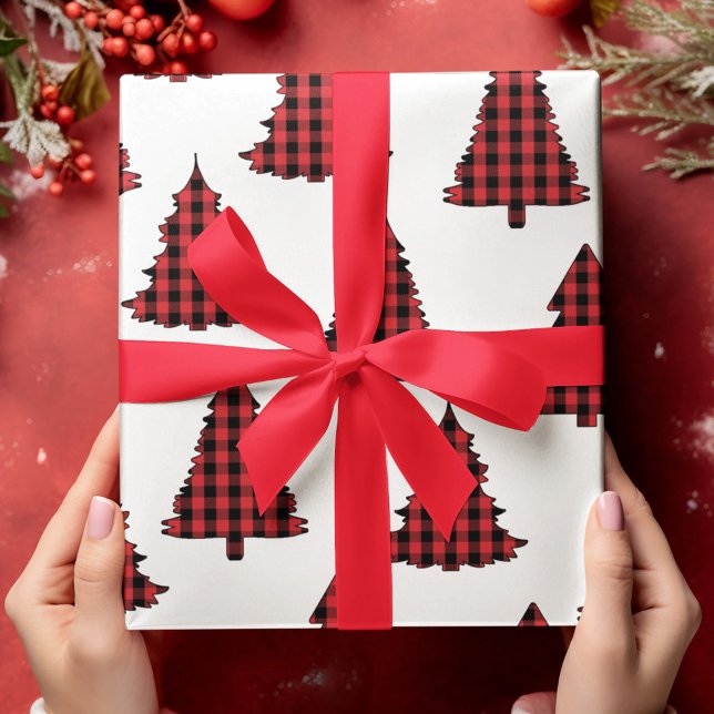 Merry Christmas Tree Simple Buffalo Check Pattern Wrapping Paper (Buffalo check pattern Christmas trees wrapping paper. )