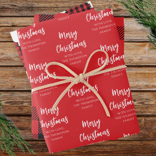 Merry Christmas Tree Simple Buffalo Check Pattern Wrapping Paper Sheets